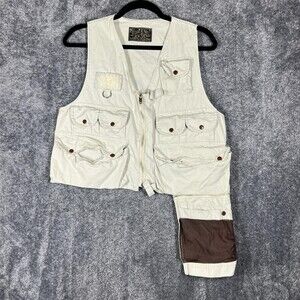 Vintage Crown Fishing Vest Mens Medium Beige Cotton Pockets Hong Kong Outdoor